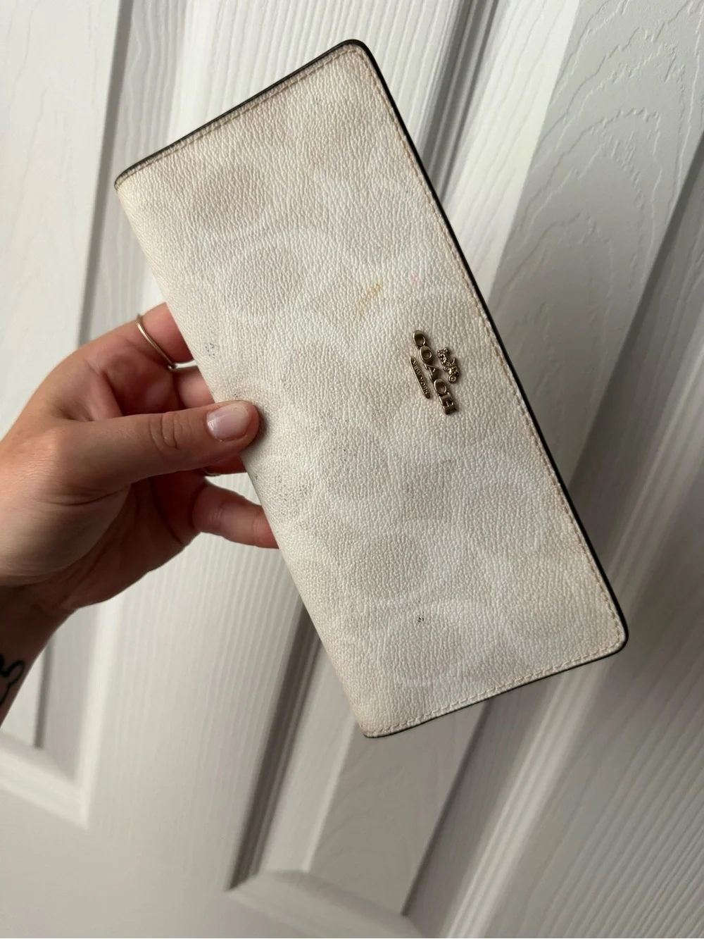Coach Cream Signature Continental Wallet with Gold Tone Logo